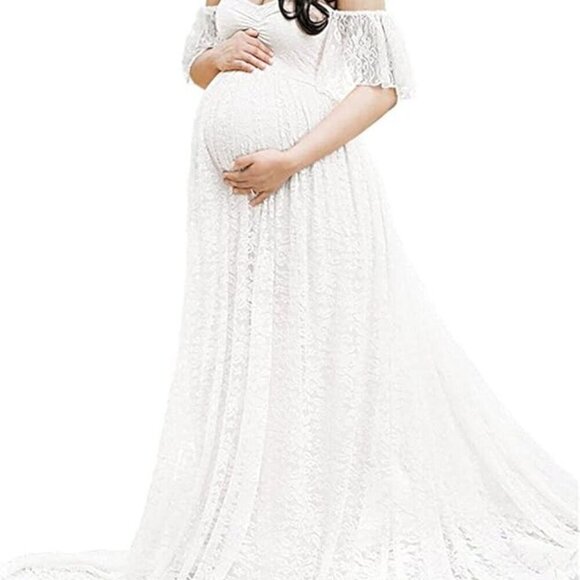 Dresses & Skirts - 🤍 White Lace Off Shoulder Maternity Gown | Size XXL | NWT